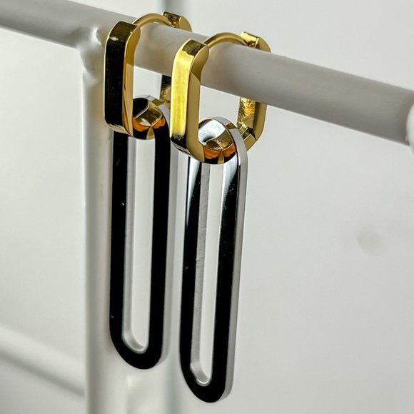 Dangle Oval Hoops 2 In 1 Earrings Dual Color Long Earrings Drop Earrings - Picture 3 of 9